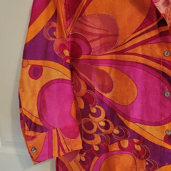 Choices SzXL Sheer Vibrant Pink,red,Orange sleeve 1970s mod vibe Blouse/Jacket - Picture 3 of 4